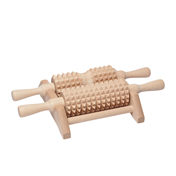 Dřevěný masážní dvojváleček 2 v 1, strojček na tělo, chodidla, Twice, 29 x 18 x 7 cm