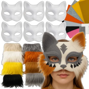 Sada na výrobu karnevalové masky - kočka 6 kusů s doplňky