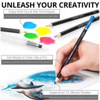 Sada akvarelových tužek - živé barevné tužky, akvarelový blok a přenosná krabička, 74 ks