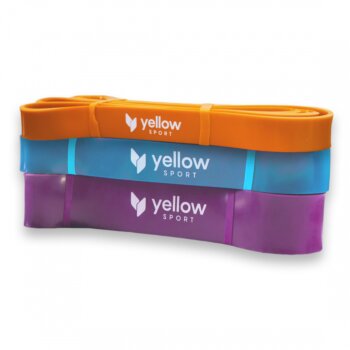 Sada 3 cvičebních expanderů se středním odporem Three, 1 oranžový, 1 modrý, 1 fialový