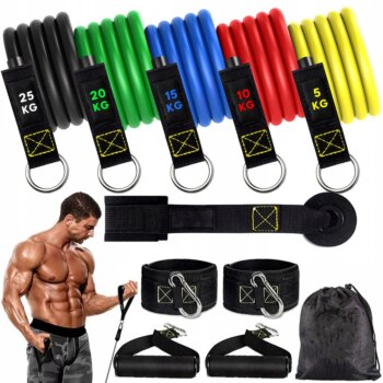 Sada 5 tréninkových expandérů s rukojeťmi TB2, odpor 5 - 25kg