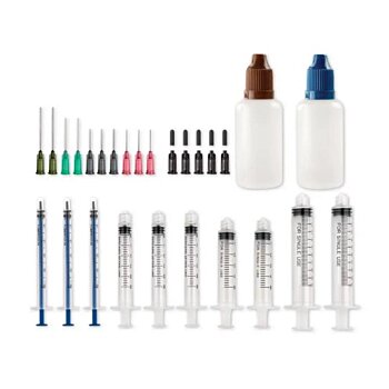 Sada injekčních stříkaček s tupými jehlami a lahvičkami, různé použití 32 ks