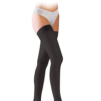 Kompresní stehenní punčochy otevřená špička krajka Avicenum 360, M, dlouhé černé