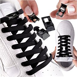 Elastické šňůrky bez vázání s černou kovovou sponou - černé