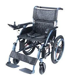 Odlehčený elektrický skládací invalidní vozík s joystickem a Bluetooth – modrý