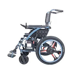Odlehčený elektrický skládací invalidní vozík s joystickem a Bluetooth – modrý - Náhled
