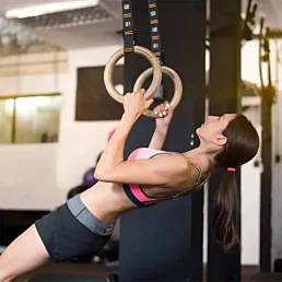 Dřevěné gymnastické kruhy s nastavitelnými popruhy - Náhled