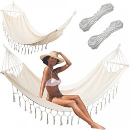 Dvouosá závěsná zahradní houpačka s tyčemi, hamak, 200x270x150 cm