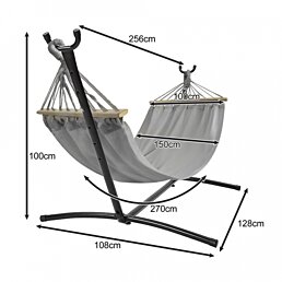 Dvojmístná zahradní houpačka hamak se sloupky a stabilním kovovým stojanem - Náhled