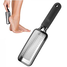 Kovový pilník na paty z nerezové oceli s rukojetí, černý