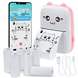 Mini tiskárna pro děti, termotisk na papír s Api Android, Apple, růžová