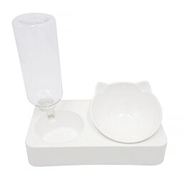 Miska na krmivo s dávkovačem vody pro kočku, bílá - Náhled