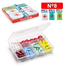 Cestovní dávkovač na léky 6 komorový s křížkem, 12 x 8,5 x 2,5 cm