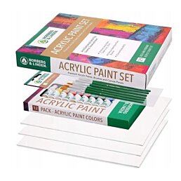 Sada akrylových barev - 12 akrylových barev, 6 štětců na akrylové malování, 3 plátna - Náhled