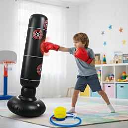 Tréninkový boxovací pytel s rukavicemi na nácvik úderů a kopů