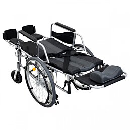 Polohovací invalidní vozík s nastavitelným opěradlem a opěrkou hlavy, černo-šedý - Náhled