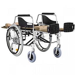 Polohovací invalidní vozík s nastavitelným opěradlem a opěrkou hlavy, béžovo-hnědý - Náhled