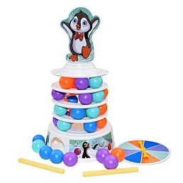 Zábavná arkádová hra "Tučňák na věži" + 2 hůlky a 36 kuliček