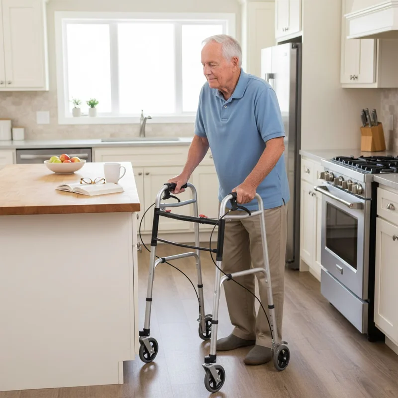 Čtyřkolové chodítko JMC-C 3224 s brzdami – pohled zepředu