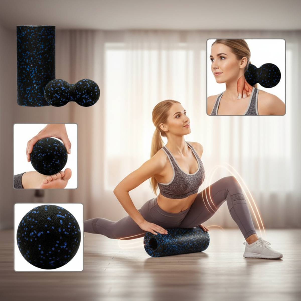 Masážní set EPP – roller, kulička a duoball na uvolnění svalů