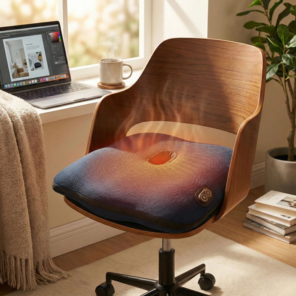 Ergonomická vyhřívací poduška s masáží – červené a zelené zóny ohřevu a masáže