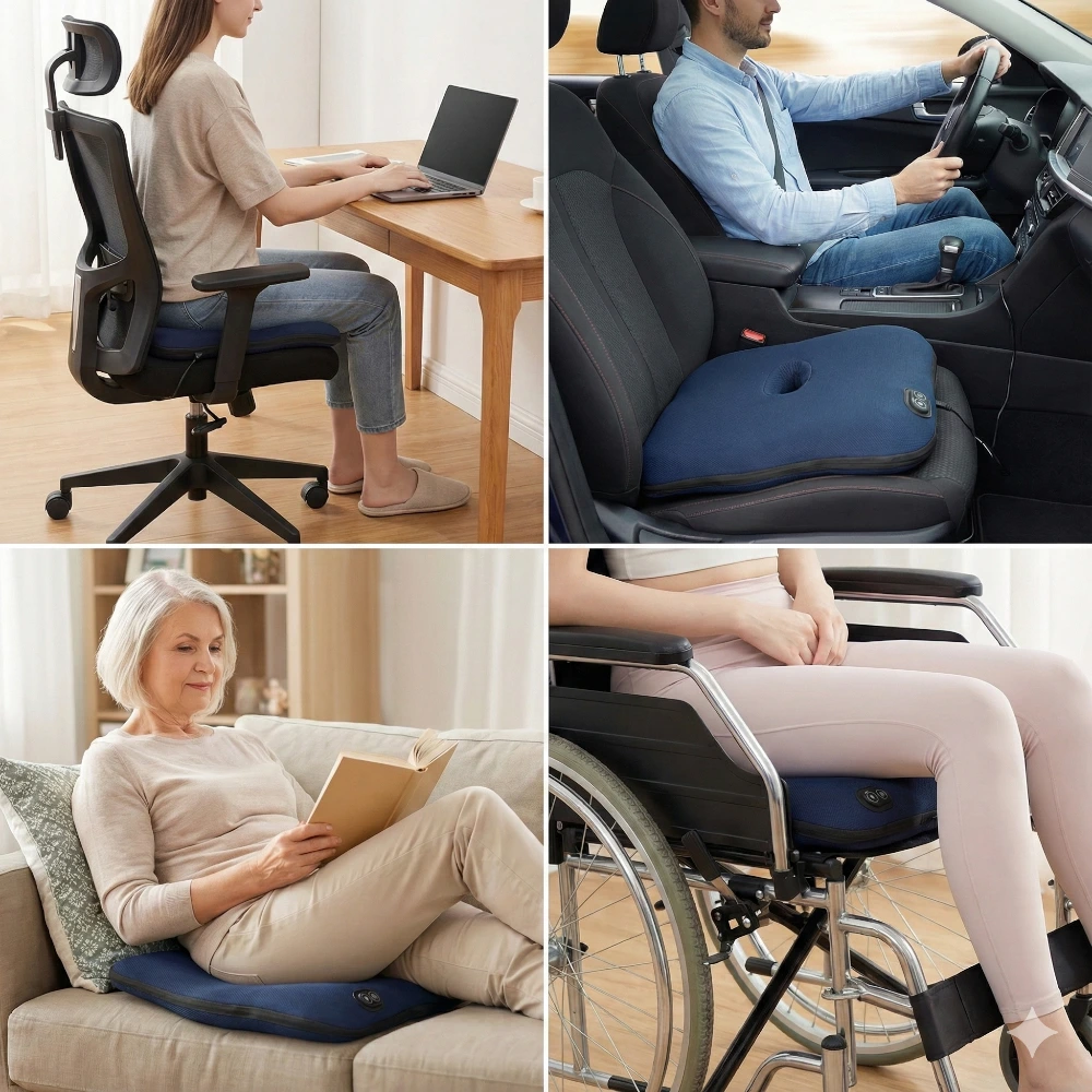 Masážní vyhřívací poduška – pohled zezadu s USB-C připojením