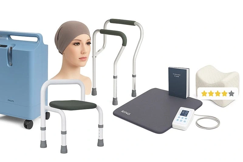 Koláž různých zdravotnických pomůcek.